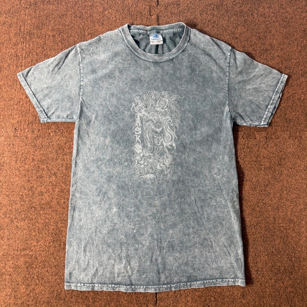 Colortone Mineral Wash Graphic Tee Grey Gothic Skull Task Streetwear Shirt Small